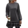 imageZeagoo Womens Sweatshirts Plaid Patchwork Crewneck Preppy Long Sleeve Hoodie 2024 Trendy Teen Girls Flowy Pullover TopDark Grey Plaid