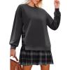 imageZeagoo Womens Sweatshirts Plaid Patchwork Crewneck Preppy Long Sleeve Hoodie 2024 Trendy Teen Girls Flowy Pullover TopDark Grey Plaid