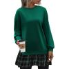 imageZeagoo Womens Sweatshirts Plaid Patchwork Crewneck Preppy Long Sleeve Hoodie 2024 Trendy Teen Girls Flowy Pullover TopGreen Plaid