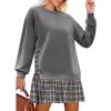 imageZeagoo Womens Sweatshirts Plaid Patchwork Crewneck Preppy Long Sleeve Hoodie 2024 Trendy Teen Girls Flowy Pullover TopLight Grey Plaid