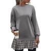 imageZeagoo Womens Sweatshirts Plaid Patchwork Crewneck Preppy Long Sleeve Hoodie 2024 Trendy Teen Girls Flowy Pullover TopLight Grey Plaid