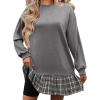 imageZeagoo Womens Sweatshirts Plaid Patchwork Crewneck Preppy Long Sleeve Hoodie 2024 Trendy Teen Girls Flowy Pullover TopLight Grey Plaid