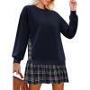 imageZeagoo Womens Sweatshirts Plaid Patchwork Crewneck Preppy Long Sleeve Hoodie 2024 Trendy Teen Girls Flowy Pullover TopNavy Blue Plaid