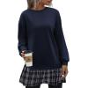 imageZeagoo Womens Sweatshirts Plaid Patchwork Crewneck Preppy Long Sleeve Hoodie 2024 Trendy Teen Girls Flowy Pullover TopNavy Blue Plaid