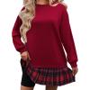 imageZeagoo Womens Sweatshirts Plaid Patchwork Crewneck Preppy Long Sleeve Hoodie 2024 Trendy Teen Girls Flowy Pullover TopRed Plaid