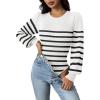 imageZeagoo Women 2024 Long Puff Sleeve Sweater Fall Slim Fit Pullover Tops Crewneck Ribbed Knit Bodysuit Jumpsuit SXXLWhite Black Stripe