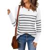 imageZeagoo Womens 2025 Fall Sweaters Casual Long Sleeve Crew Neck Ribbed Knit Side Slit Pullover SweaterStriped White Black