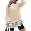 imageZeagoo Womens Sweatshirts Plaid Patchwork Crewneck Preppy Long Sleeve Hoodie 2024 Trendy Teen Girls Flowy Pullover TopBeige Plaid
