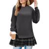 Plaid Patchwork Preppy Sweatshirt Dress Grey Flowy Hem Back to School Outfits for Girls Women Round Neck Long Sleeves Pullover Sweatshirt Oversized Casual Pullover Tops Crewneck Plus Essential Hoodies Relaxed Fit Ladies Fall Winter Flare Sweatshirts
