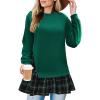 Preppy Sweatshirt With Long Sleeves Back to School Outfits for Girls Women Flowy Hem Pullover Essential Hoodie Casual Plaid Patchwork Crewneck Sweatshirt for Women Oversized Relaxed Fit Green Sweatshirt Fall Winter Casual Pullover Tops 2024 Tready