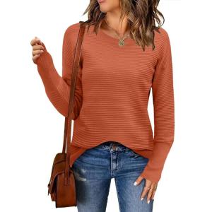 imageZeagoo Womens 2025 Fall Sweaters Casual Long Sleeve Crew Neck Ribbed Knit Side Slit Pullover SweaterCaramel