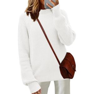 imageZeagoo Womens 2025 Fall Turtleneck Sweaters Trendy Loose Long Sleeve Knit Pullover Jumper TopsAwhite