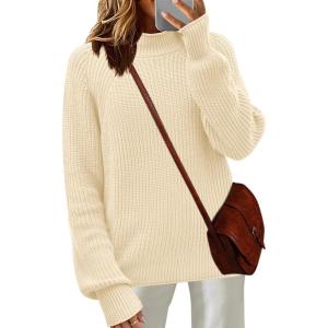 imageZeagoo Womens 2025 Fall Turtleneck Sweaters Trendy Loose Long Sleeve Knit Pullover Jumper TopsBeige
