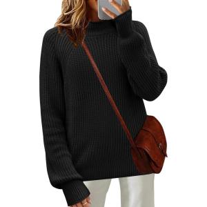 imageZeagoo Womens 2025 Fall Turtleneck Sweaters Trendy Loose Long Sleeve Knit Pullover Jumper TopsBlack