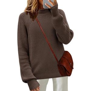 imageZeagoo Womens 2025 Fall Turtleneck Sweaters Trendy Loose Long Sleeve Knit Pullover Jumper TopsBrown