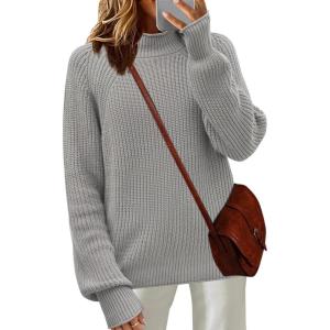 imageZeagoo Womens 2025 Fall Turtleneck Sweaters Trendy Loose Long Sleeve Knit Pullover Jumper TopsLight Grey
