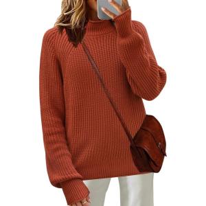 imageZeagoo Womens 2025 Fall Turtleneck Sweaters Trendy Loose Long Sleeve Knit Pullover Jumper TopsOrange