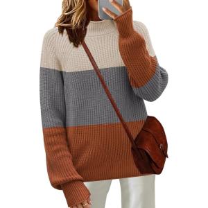 imageZeagoo Womens 2025 Fall Turtleneck Sweaters Trendy Loose Long Sleeve Knit Pullover Jumper TopsZcamel Block Color