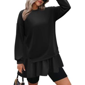 imageZeagoo Womens Sweatshirts Plaid Patchwork Crewneck Preppy Long Sleeve Hoodie 2024 Trendy Teen Girls Flowy Pullover TopBlack