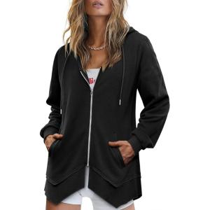 imageZeagoo Womens Zip Up Hoodie Long Sleeve Hooded Sweatshirts Lightweight Thin Jacket with PocketsBlack