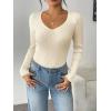 imageZeagoo Fall Sweaters for Women 2024 Casual Long Sleeve Shirts V Neck Pullover Puff Slim Fit TopsBeige