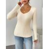 imageZeagoo Fall Sweaters for Women 2024 Casual Long Sleeve Shirts V Neck Pullover Puff Slim Fit TopsBeige