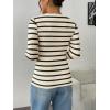imageZeagoo Fall Sweaters for Women 2024 Casual Long Sleeve Shirts V Neck Pullover Puff Slim Fit TopsBeige Stripes