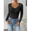 imageZeagoo Fall Sweaters for Women 2024 Casual Long Sleeve Shirts V Neck Pullover Puff Slim Fit TopsBlack