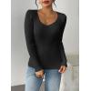 imageZeagoo Fall Sweaters for Women 2024 Casual Long Sleeve Shirts V Neck Pullover Puff Slim Fit TopsBlack