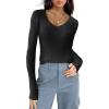 imageZeagoo Fall Sweaters for Women 2024 Casual Long Sleeve Shirts V Neck Pullover Puff Slim Fit TopsBlack