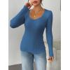 imageZeagoo Fall Sweaters for Women 2024 Casual Long Sleeve Shirts V Neck Pullover Puff Slim Fit TopsBlue