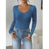 imageZeagoo Fall Sweaters for Women 2024 Casual Long Sleeve Shirts V Neck Pullover Puff Slim Fit TopsBlue