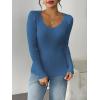 imageZeagoo Fall Sweaters for Women 2024 Casual Long Sleeve Shirts V Neck Pullover Puff Slim Fit TopsBlue