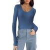 imageZeagoo Fall Sweaters for Women 2024 Casual Long Sleeve Shirts V Neck Pullover Puff Slim Fit TopsBlue