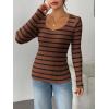 imageZeagoo Fall Sweaters for Women 2024 Casual Long Sleeve Shirts V Neck Pullover Puff Slim Fit TopsBrown Stripes