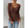 imageZeagoo Fall Sweaters for Women 2024 Casual Long Sleeve Shirts V Neck Pullover Puff Slim Fit TopsBrown Stripes