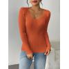 imageZeagoo Fall Sweaters for Women 2024 Casual Long Sleeve Shirts V Neck Pullover Puff Slim Fit TopsCaramel