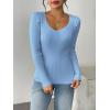 imageZeagoo Fall Sweaters for Women 2024 Casual Long Sleeve Shirts V Neck Pullover Puff Slim Fit TopsClear Blue
