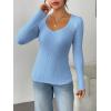 imageZeagoo Fall Sweaters for Women 2024 Casual Long Sleeve Shirts V Neck Pullover Puff Slim Fit TopsClear Blue
