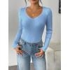 imageZeagoo Fall Sweaters for Women 2024 Casual Long Sleeve Shirts V Neck Pullover Puff Slim Fit TopsClear Blue
