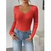 imageZeagoo Fall Sweaters for Women 2024 Casual Long Sleeve Shirts V Neck Pullover Puff Slim Fit TopsFire Red