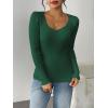 imageZeagoo Fall Sweaters for Women 2024 Casual Long Sleeve Shirts V Neck Pullover Puff Slim Fit TopsGreen
