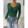 imageZeagoo Fall Sweaters for Women 2024 Casual Long Sleeve Shirts V Neck Pullover Puff Slim Fit TopsGreen