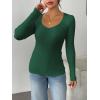 imageZeagoo Fall Sweaters for Women 2024 Casual Long Sleeve Shirts V Neck Pullover Puff Slim Fit TopsGreen