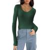 imageZeagoo Fall Sweaters for Women 2024 Casual Long Sleeve Shirts V Neck Pullover Puff Slim Fit TopsGreen