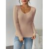 imageZeagoo Fall Sweaters for Women 2024 Casual Long Sleeve Shirts V Neck Pullover Puff Slim Fit TopsKhaki