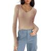 imageZeagoo Fall Sweaters for Women 2024 Casual Long Sleeve Shirts V Neck Pullover Puff Slim Fit TopsKhaki