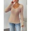 imageZeagoo Fall Sweaters for Women 2024 Casual Long Sleeve Shirts V Neck Pullover Puff Slim Fit TopsKhaki