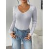 imageZeagoo Fall Sweaters for Women 2024 Casual Long Sleeve Shirts V Neck Pullover Puff Slim Fit TopsLight Grey