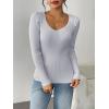 imageZeagoo Fall Sweaters for Women 2024 Casual Long Sleeve Shirts V Neck Pullover Puff Slim Fit TopsLight Grey